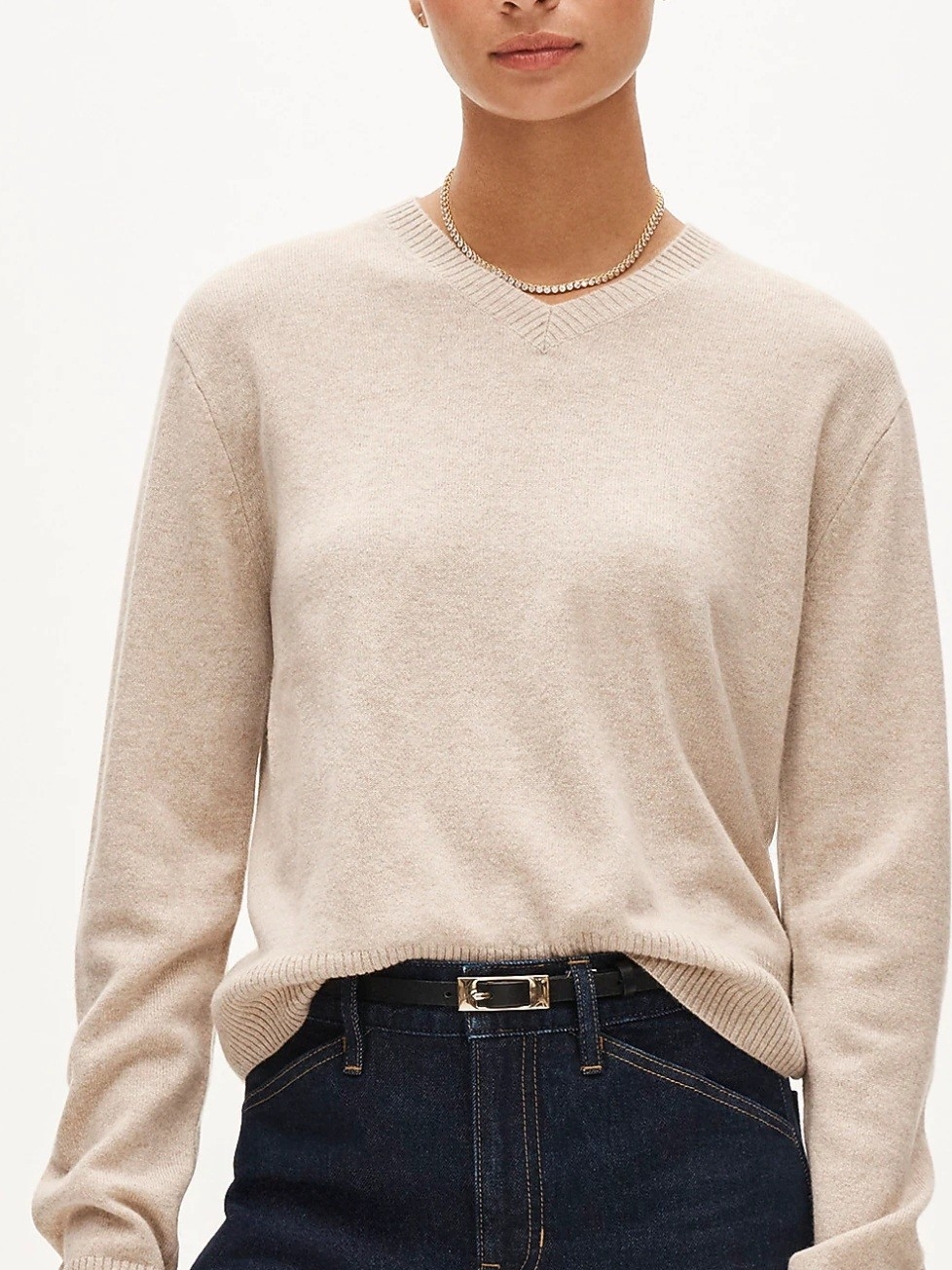 J.Crew Slim 100% Cotton V-Neck Sweater Women's Small Beige Long Sleeve Knit